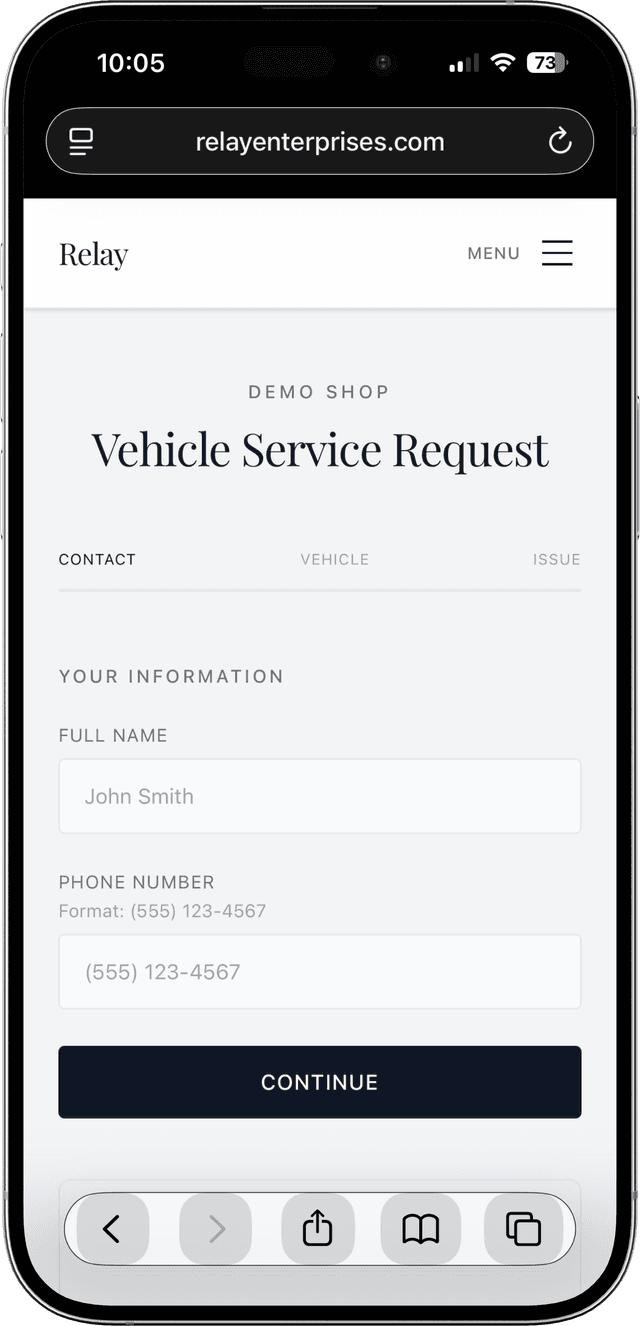 Relay intake form on iPhone